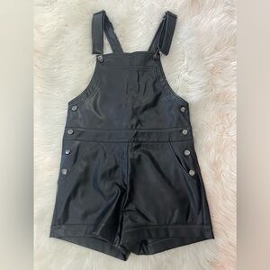 Black faux leather overalls